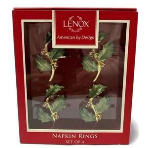 LENOX Holiday American by Design Set of 4 Napkin Rings Gold Tone Holly Berry